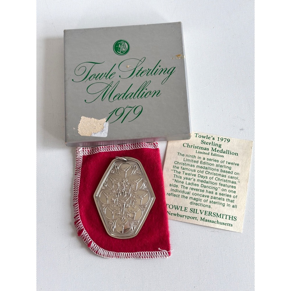 Towle 1979 Sterling Christmas Medallion Nine Ladies Dancing Pendant Original Box
